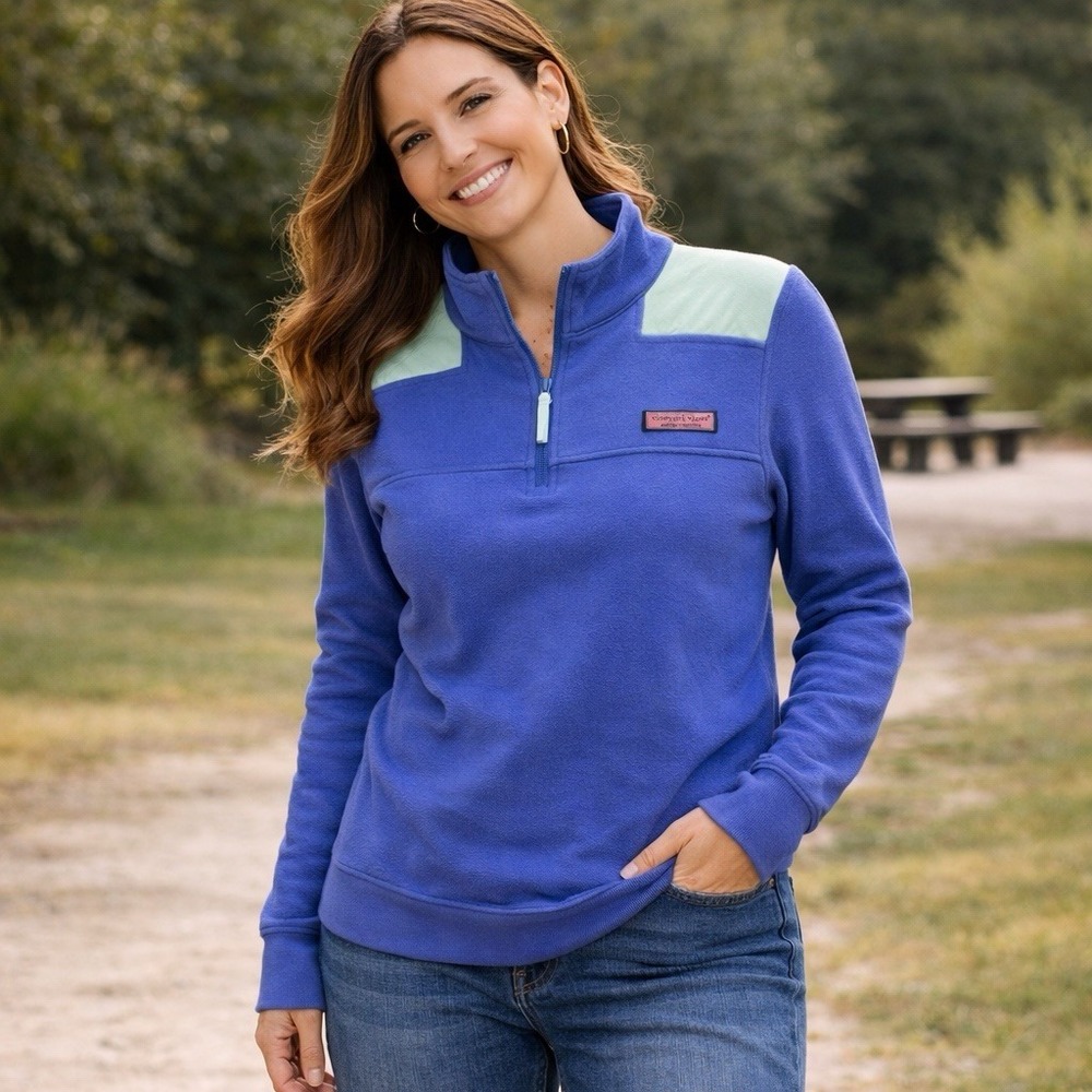 Vineyard Vines 1/4 Zip Pullover Womens Small Blue Colorblock Shep Sweatshirt